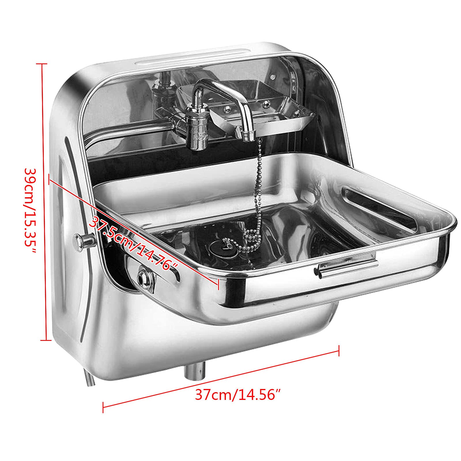Portable Stainless Steel Folding Sink with Faucet for Caravan Boat RV - 14.56x14.76x15.35 Inch | Compact Space-Saving Design | Perfect for Outdoor Camping, Travel & Small Space Living