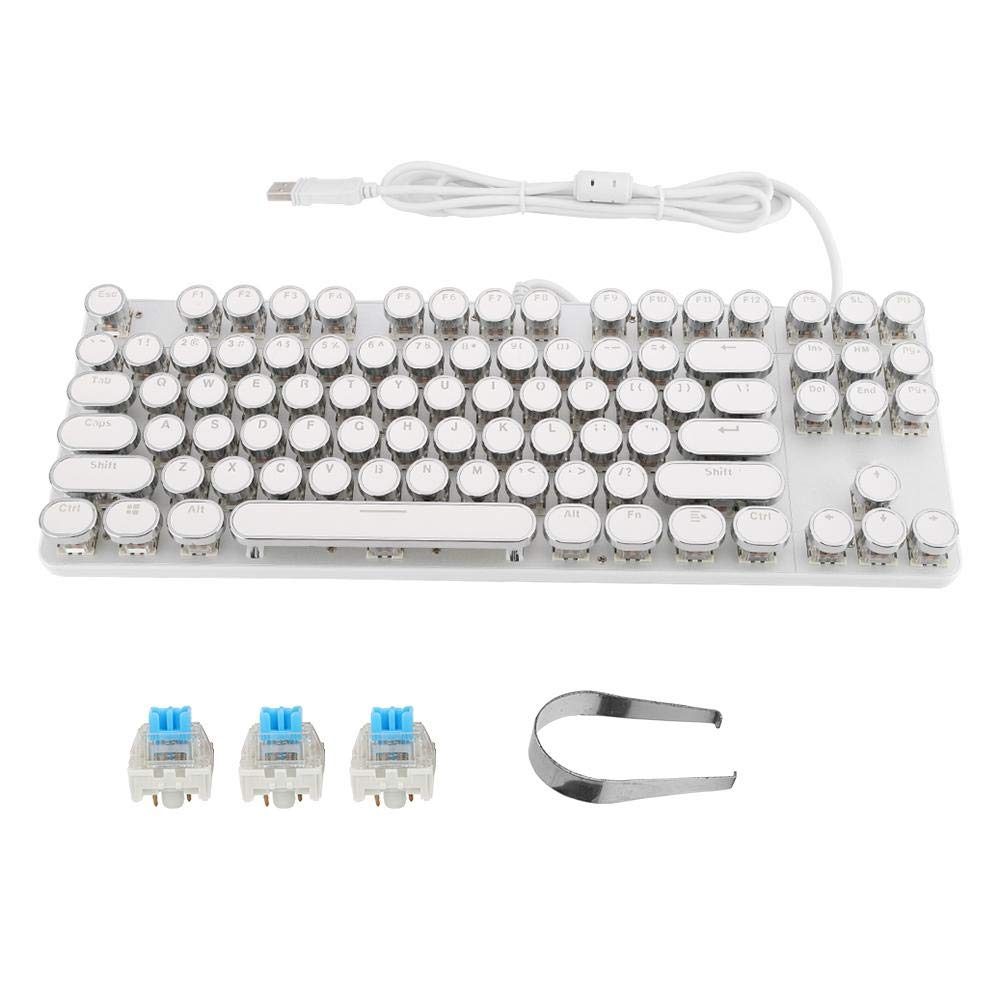 Mechanical Gaming Keyboard - Wired USB Backlit Keyboard with Punk Electroluminescent Keycaps for PC Gamers | Perfect for Competitive Gaming, Streaming & Office Work (White)