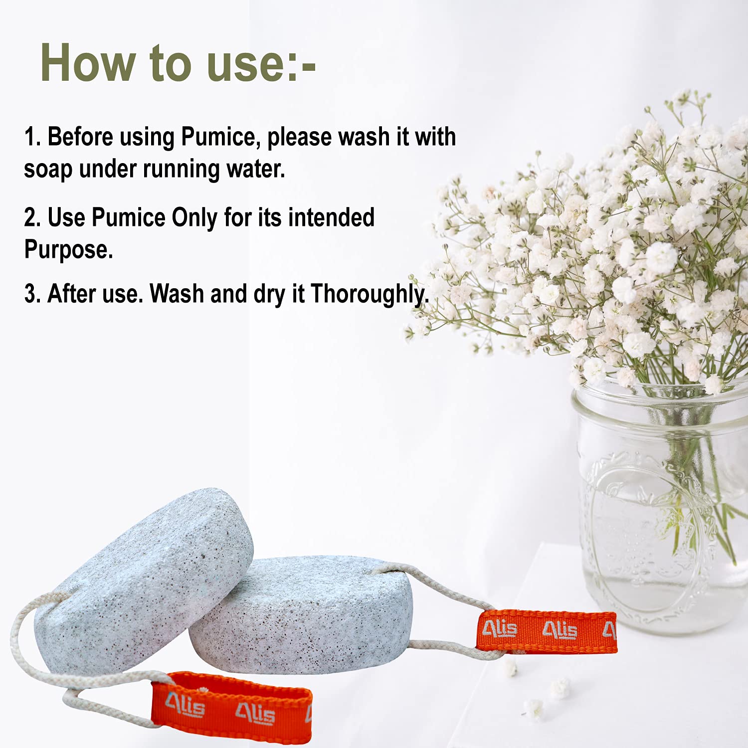 Natural Lava Pumice Stone for Dead Skin Removal – Callus & Corn Remover for Feet, Heels, Elbows & Hands – Exfoliating Pedicure Tool for Men & Women – Dry Skin Scrubber for Soft & Healthy Feet – Perfect for Home Spa, Pedicure & Foot Care Routine – Pack of 1 (White Round Shape)