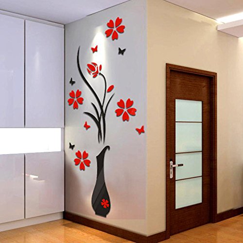 3D Wall Decal Stickers - DIY Vase Flower Tree Crystal Acrylic Wall Art for Home Decor, Bedroom, Living Room & TV Background - Perfect for Nursery, Kids Room & Office Wall Decoration