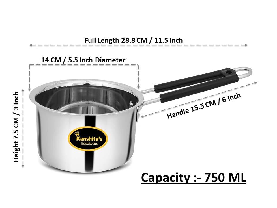 Premium Heavy Gauge Stainless Steel Milk Pan - 750ml Saucepan for Tea, Coffee & Cooking (14cm, Induction Compatible) - Perfect for Home Kitchens, Cafés & Professional Use