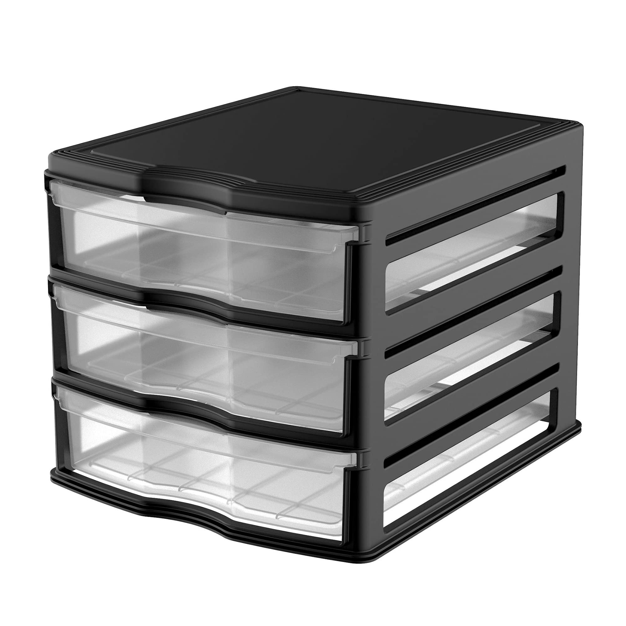3-Pack Black Stackable Plastic Drawers for Bathroom, Makeup & Pantry Organization - Space-Saving Storage Solution