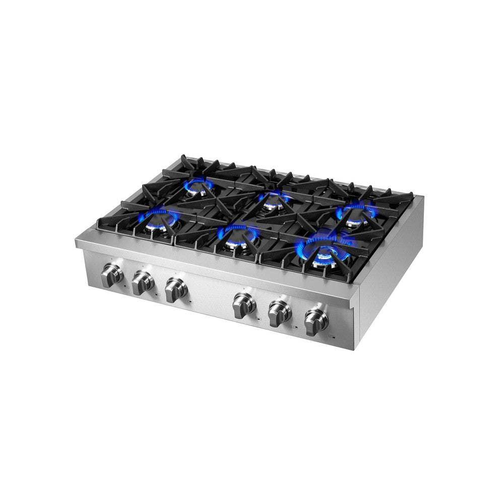 Forno Lseo 36 Inch 6 Burner Stainless Steel Gas Rangetop with Griddle (Model FCTGS5737 36) - Perfect for Home Kitchens, Restaurants & Outdoor Cooking