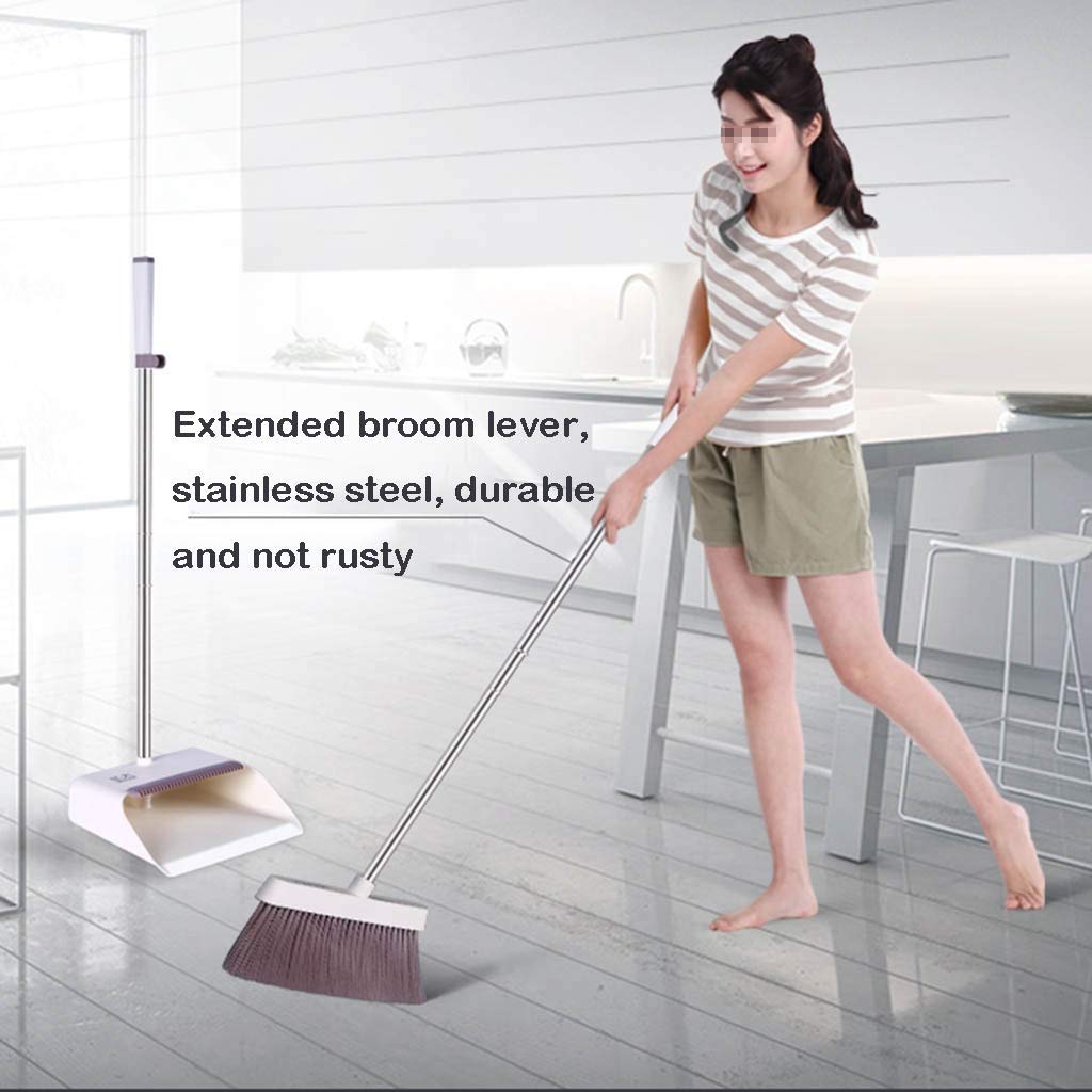 NLIAN Broom and Dustpan Set with Extended Handle - Built-in Wisp Scraper for Pet Hair Removal - Hardwood Floor & Tile Cleaning Supplies - Perfect for Kitchen, Bathroom, and Home Cleaning