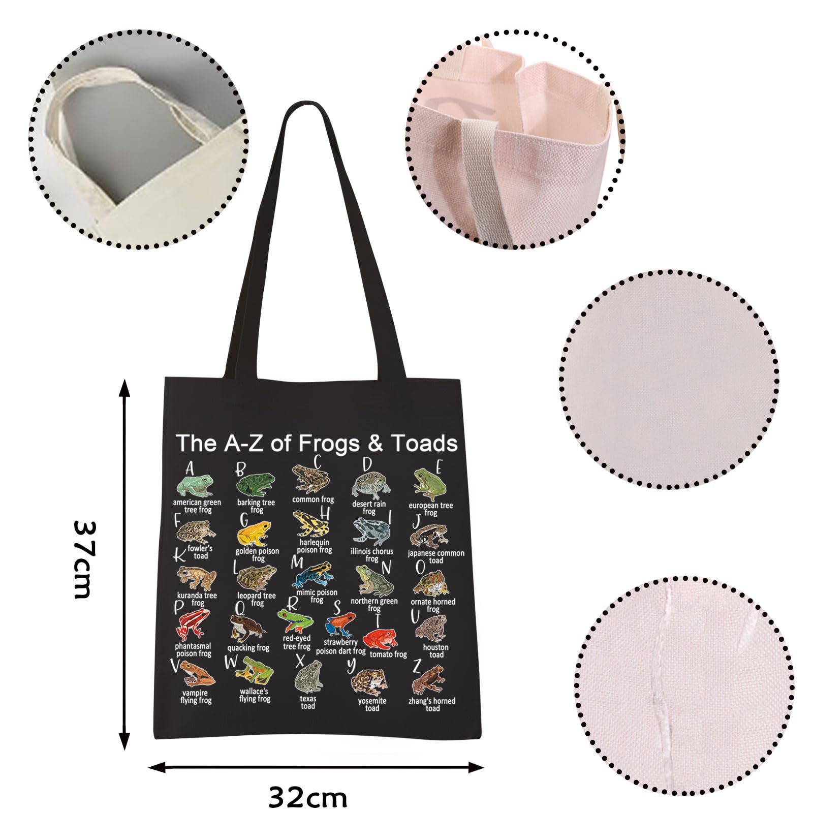 VAMSII Frog & Toad Tote Bag | A-Z of Frogs & Toads Print | Eco-Friendly Grocery Shopping Bag | Cute Aesthetic Purse for Women & Girls | Perfect for School, Beach & Farmers Market