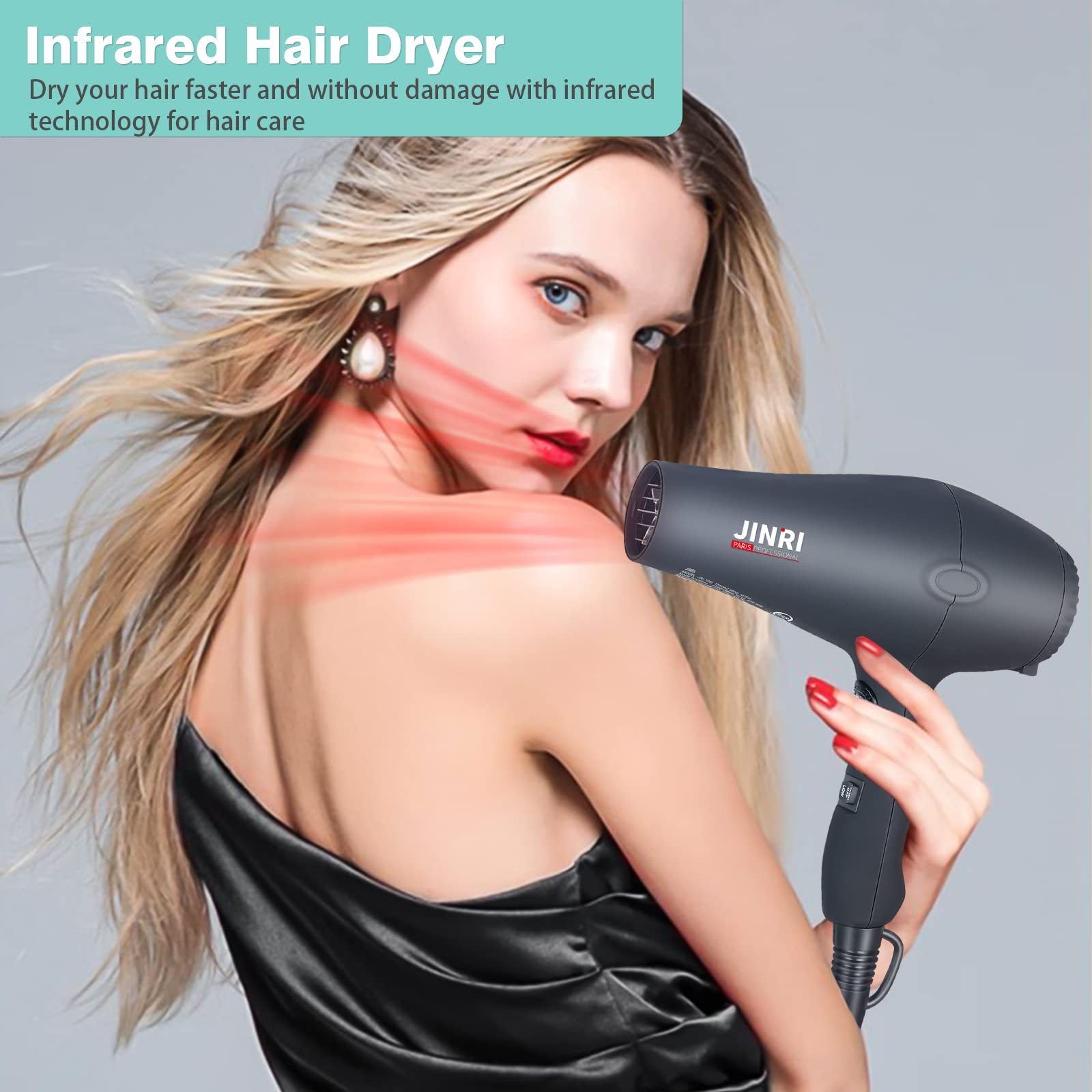 1875W Professional Tourmaline Hair Dryer with Negative Ion Technology - Lightweight, Low Noise Salon Blow Dryer with Diffuser, Concentrator & Comb Attachments - Perfect for Home Use, Travel & Professional Styling