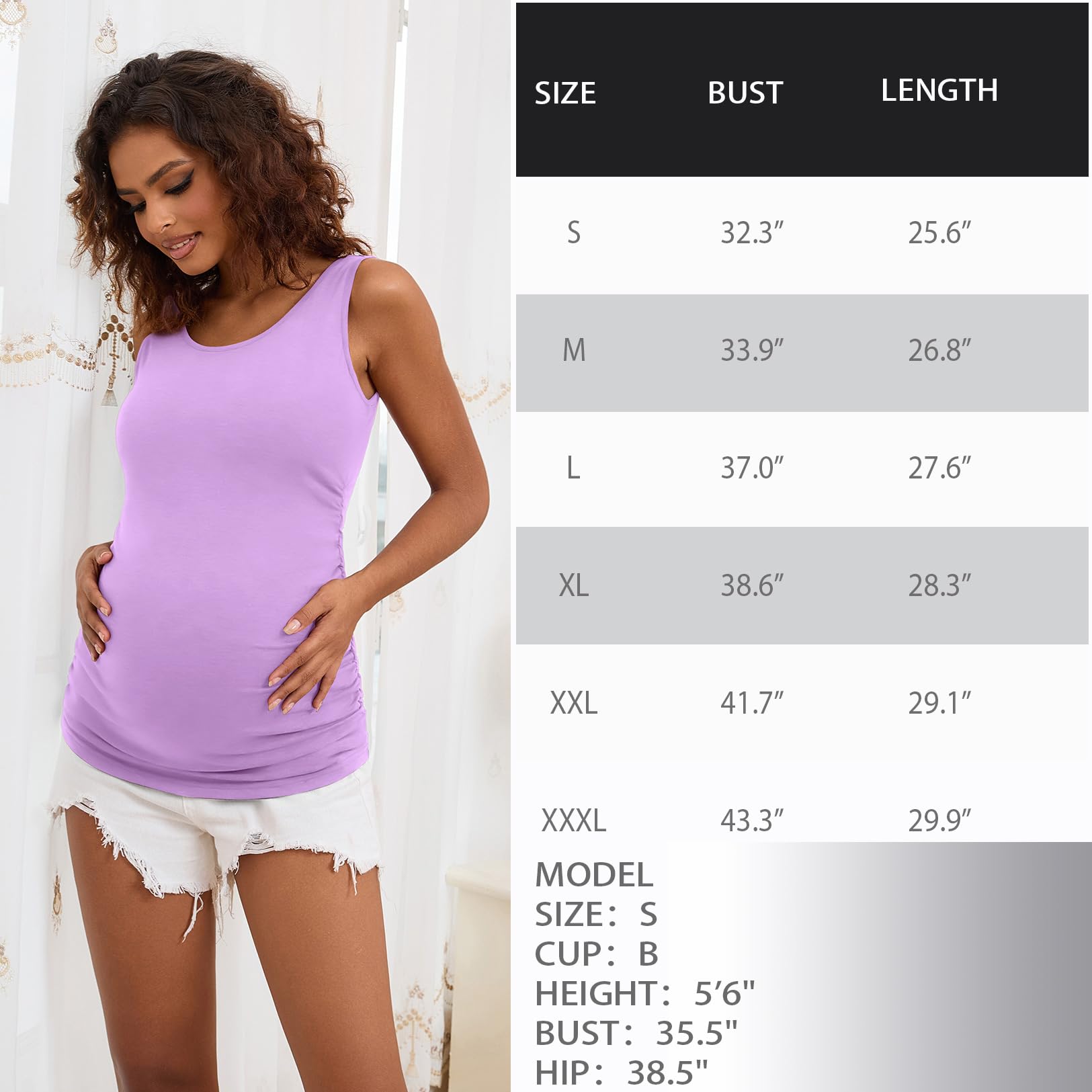 Maternity Tank Tops for Women - Ruched Sleeveless Basic Pregnancy Shirts & Nursing Tops | Comfortable Maternity Clothes for Everyday Wear, Workout & Breastfeeding