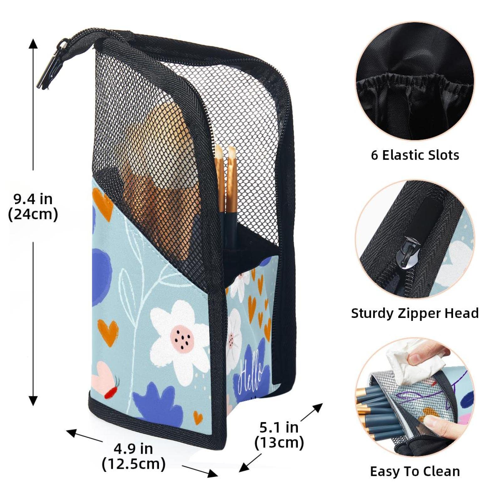 12-Piece Makeup Brush Organizer Bag with Floral Design - Portable Travel Cosmetic Brush Holder Case for Professional Makeup Artists & Beginners - Perfect for Home, Travel, and Salon Use