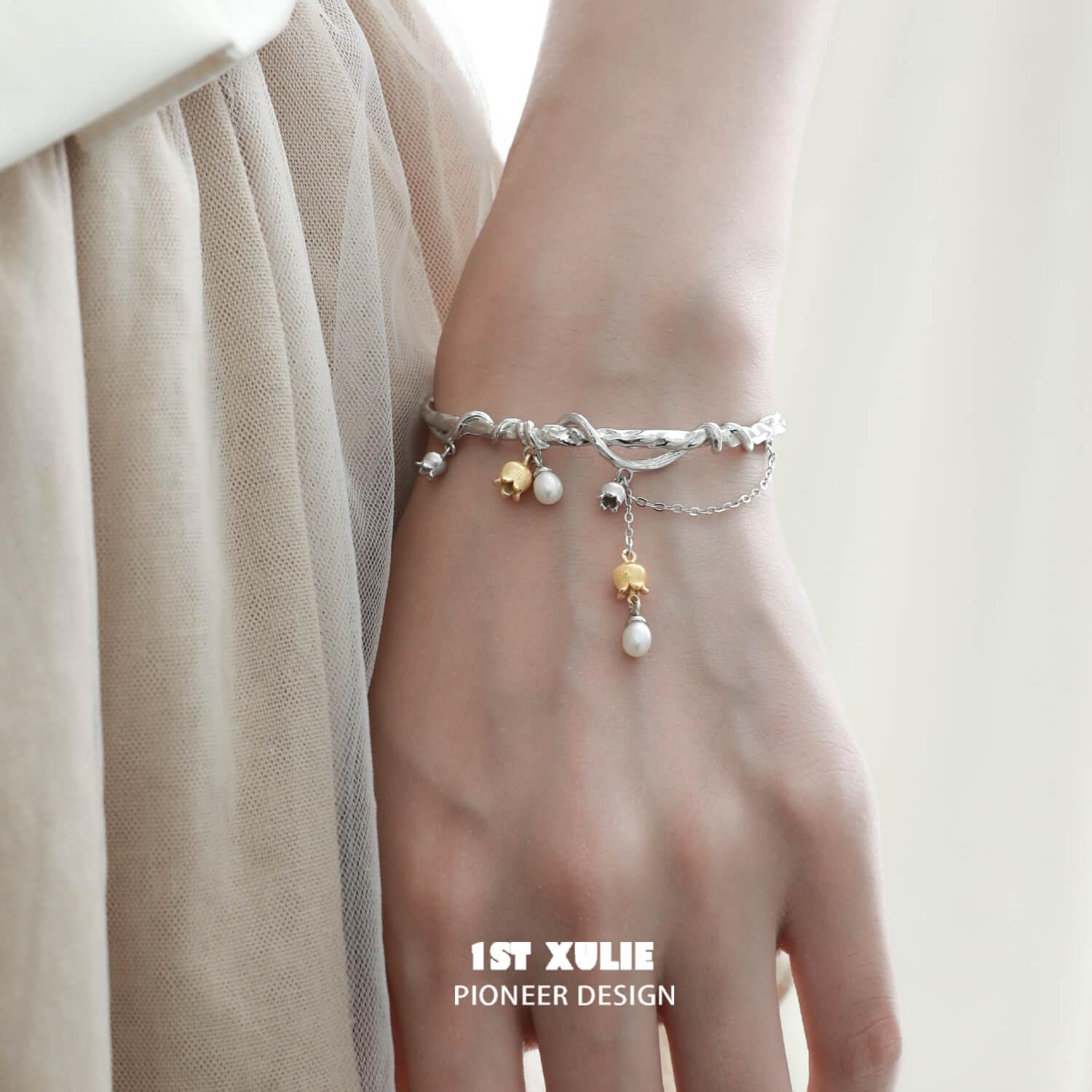 18K Gold Plated Tulip Pearl Bracelet for Women - Elegant Mermaid Tears Design, Perfect for Weddings, Parties & Special Occasions