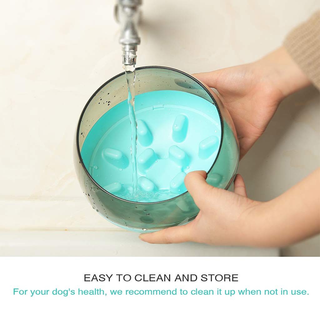 Non-Slip Round Bottom Slow Feeder Dog Bowl - Interactive Fun Maze Design for Small & Medium Dogs - Perfect for Mealtime Enrichment & Preventing Bloat (Blue)