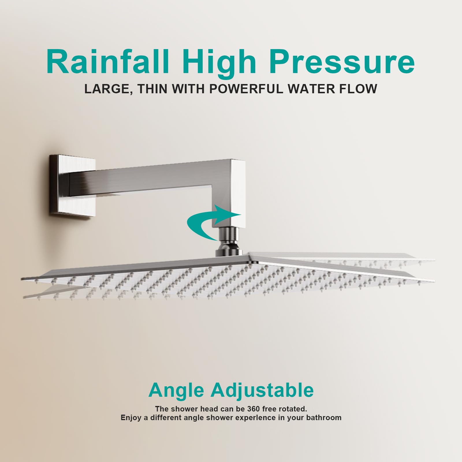 Premium All Metal Rainfall Shower Head - Brushed Nickel 12 Inch - Universal Fit for Any Bathroom Decor - Perfect for Spa-Like Luxury Showers & Modern Bathroom Upgrades