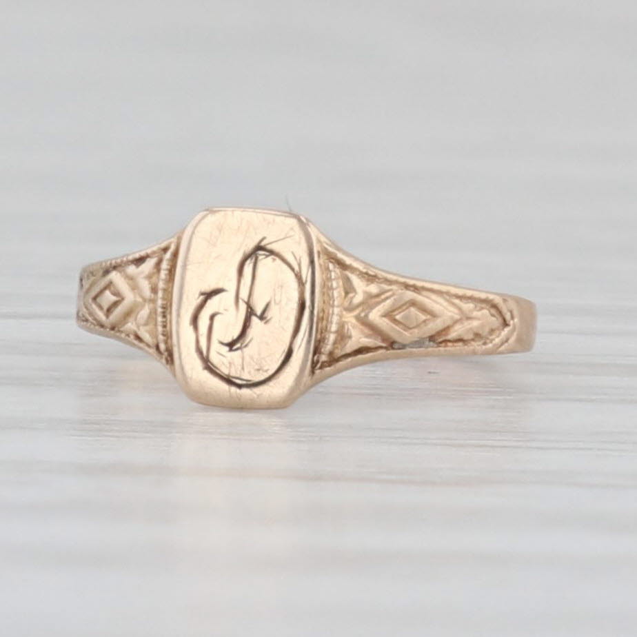 Antique Engraved Initial D Signet Ring - 10k Gold Baby Small Size Keepsake Jewelry - Perfect for Gifts, Engagements & Special Occasions