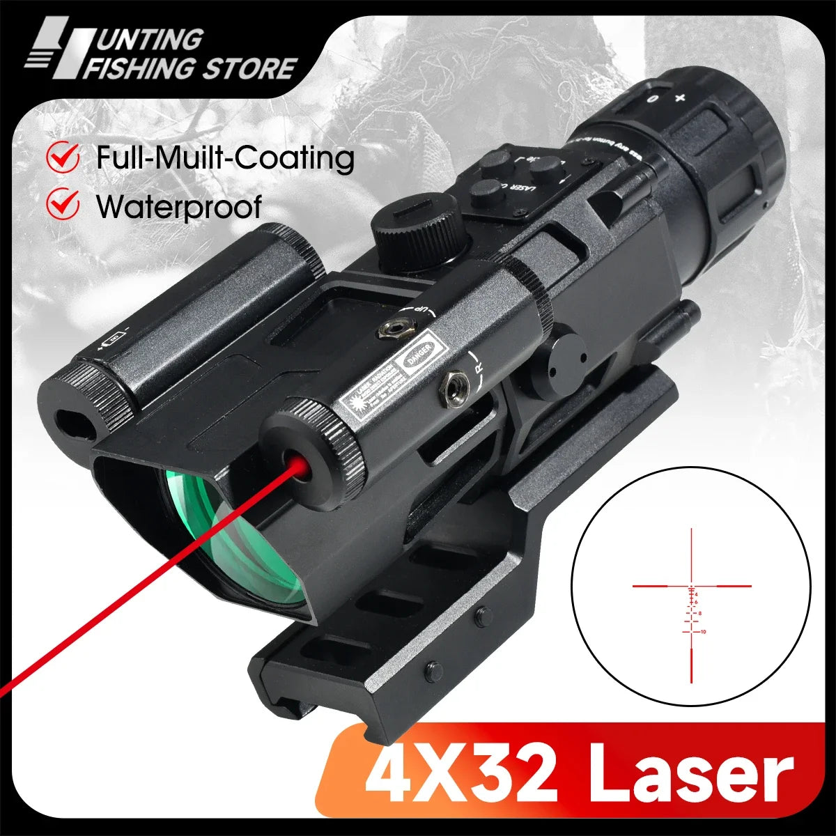 4x32 Rifle Scope with Red Laser & Prism Optic - Tactical Hunting Combo, Glass Etched Reticle, Reflex Collimator for 20mm Rail - Perfect for Hunting, Target Shooting & Outdoor Adventures