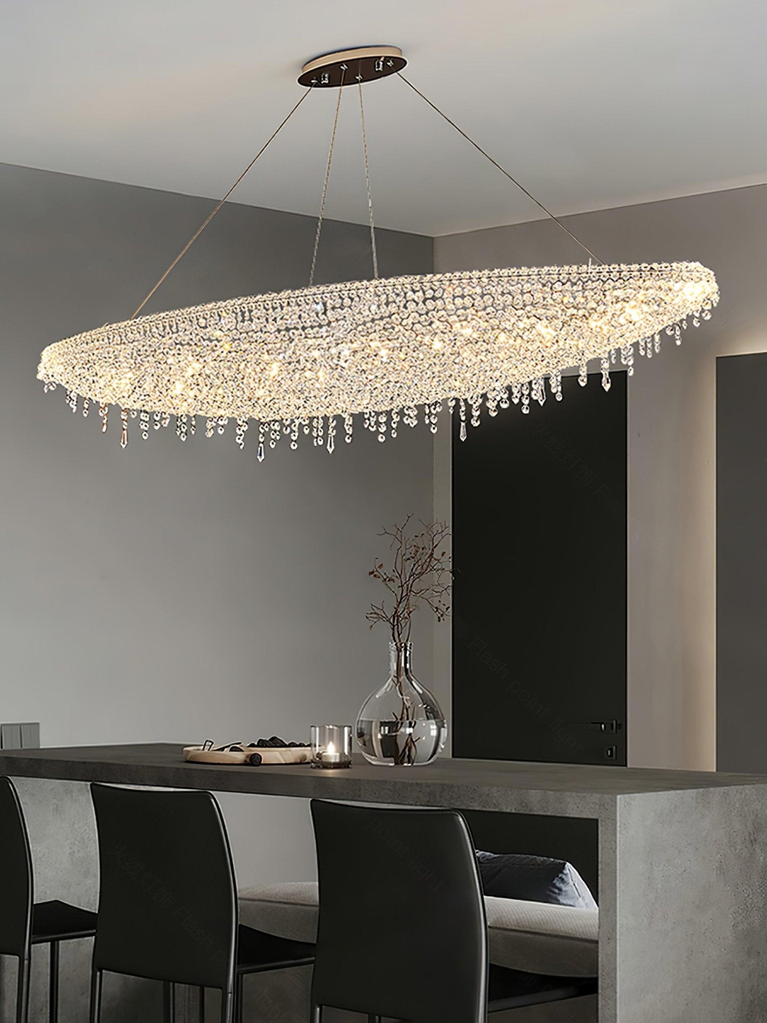 Elegant Crystal Chandelier for Dining Room - Modern Boat Style Ceiling Light Fixture for Home Decor, Wedding & Luxury Events