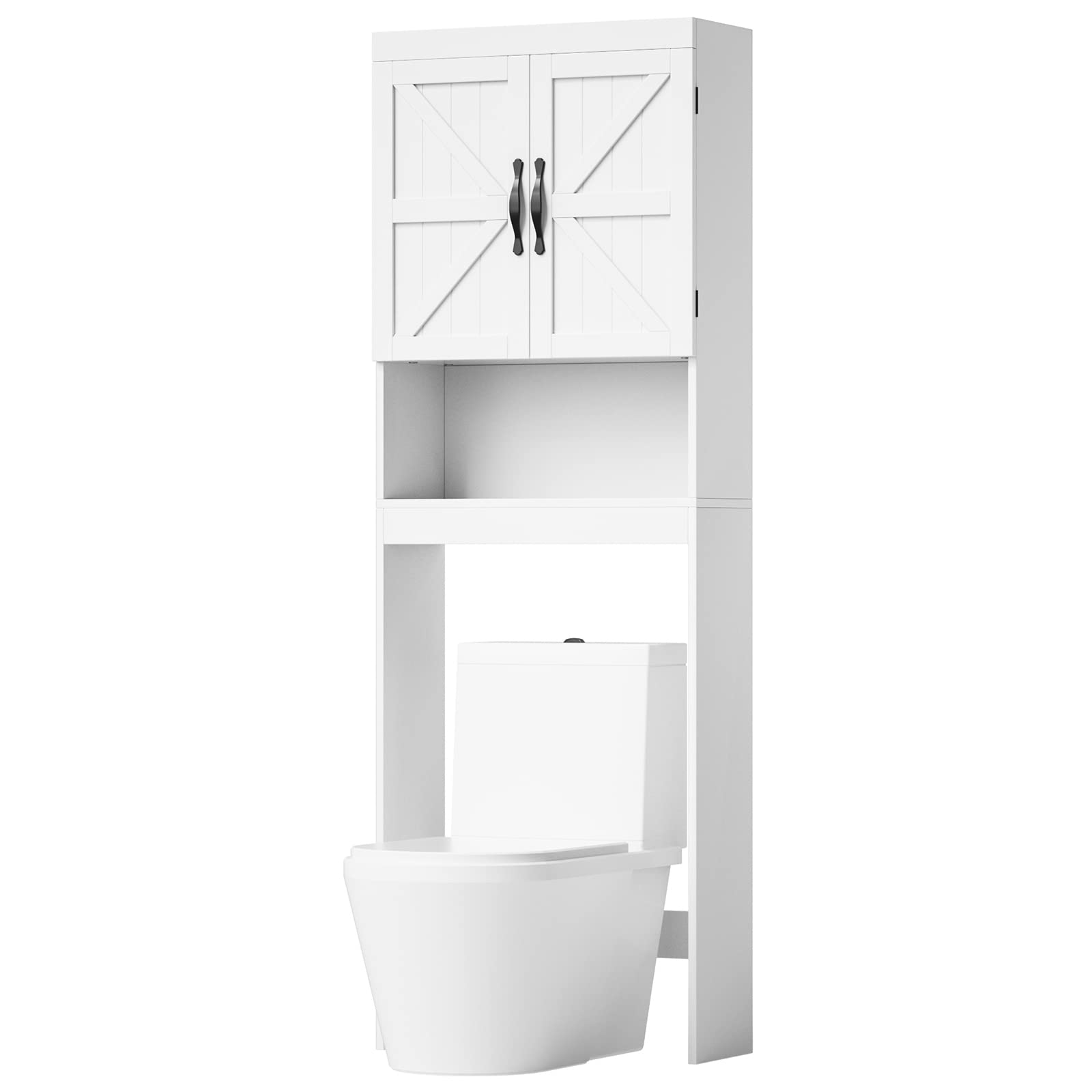 SRIWATANA Over The Toilet Storage Cabinet - White Bathroom Space Saver with Adjustable Shelves, 2-Door Organizer for Toilet Paper & Bath Essentials - Perfect for Small Bathrooms & Apartment Living
