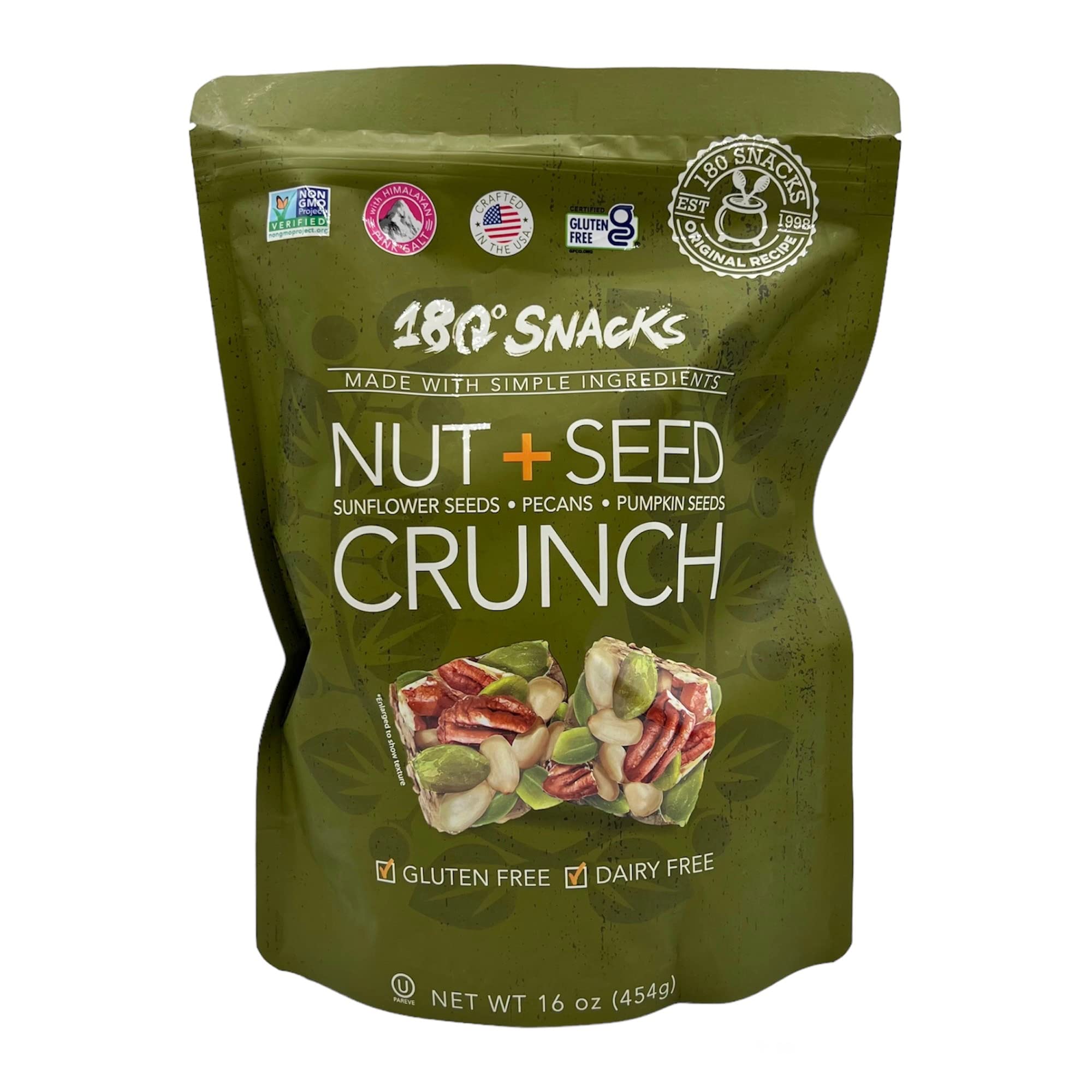 180 Snacks Nut & Seed Crunch Mix - Sunflower Seeds, Pecans, Pumpkin Seeds - 16oz Resealable Bag - Healthy Keto Snacks for Work, Hiking & On-the-Go