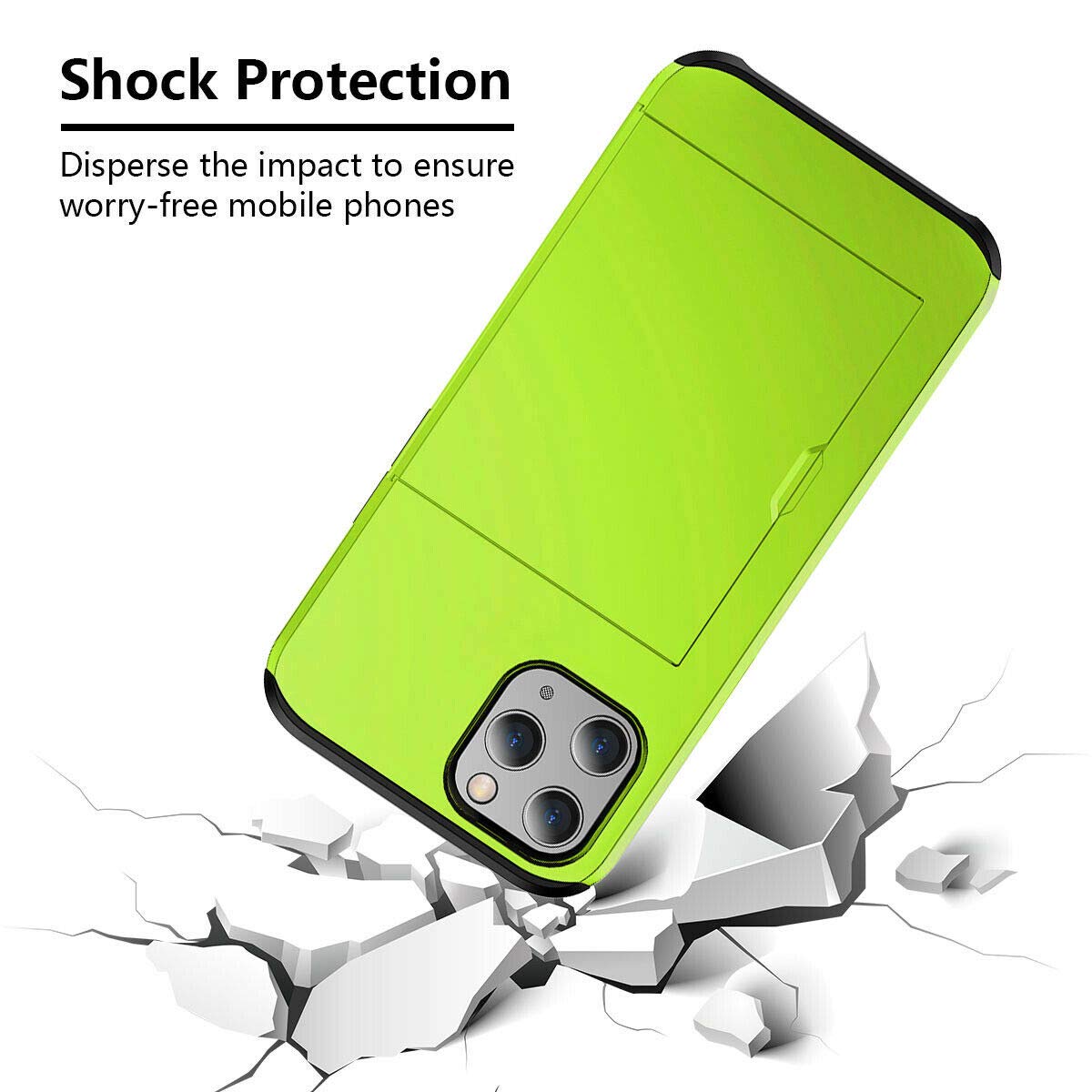 Ultra-Thin Shockproof Hard Back Silicone Case with Credit Card Holder for iPhone 12 Pro Max - Dual Layer Protective Design with ID Card Slot (Neon Green) | Perfect for Daily Use, Travel & Hands-Free Convenience