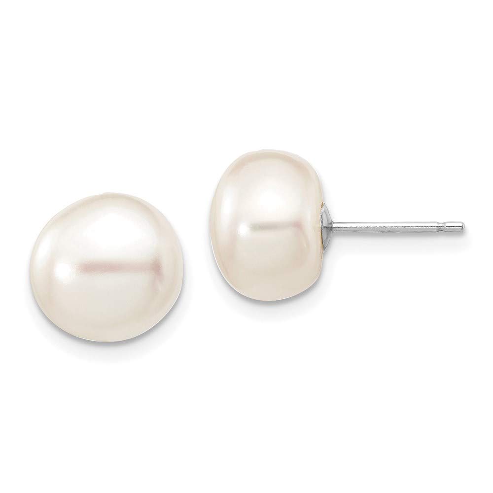14K White Gold Freshwater Cultured Pearl Stud Earrings 9-10mm - Classic Button Design for Women, Perfect for Weddings, Parties & Everyday Elegance
