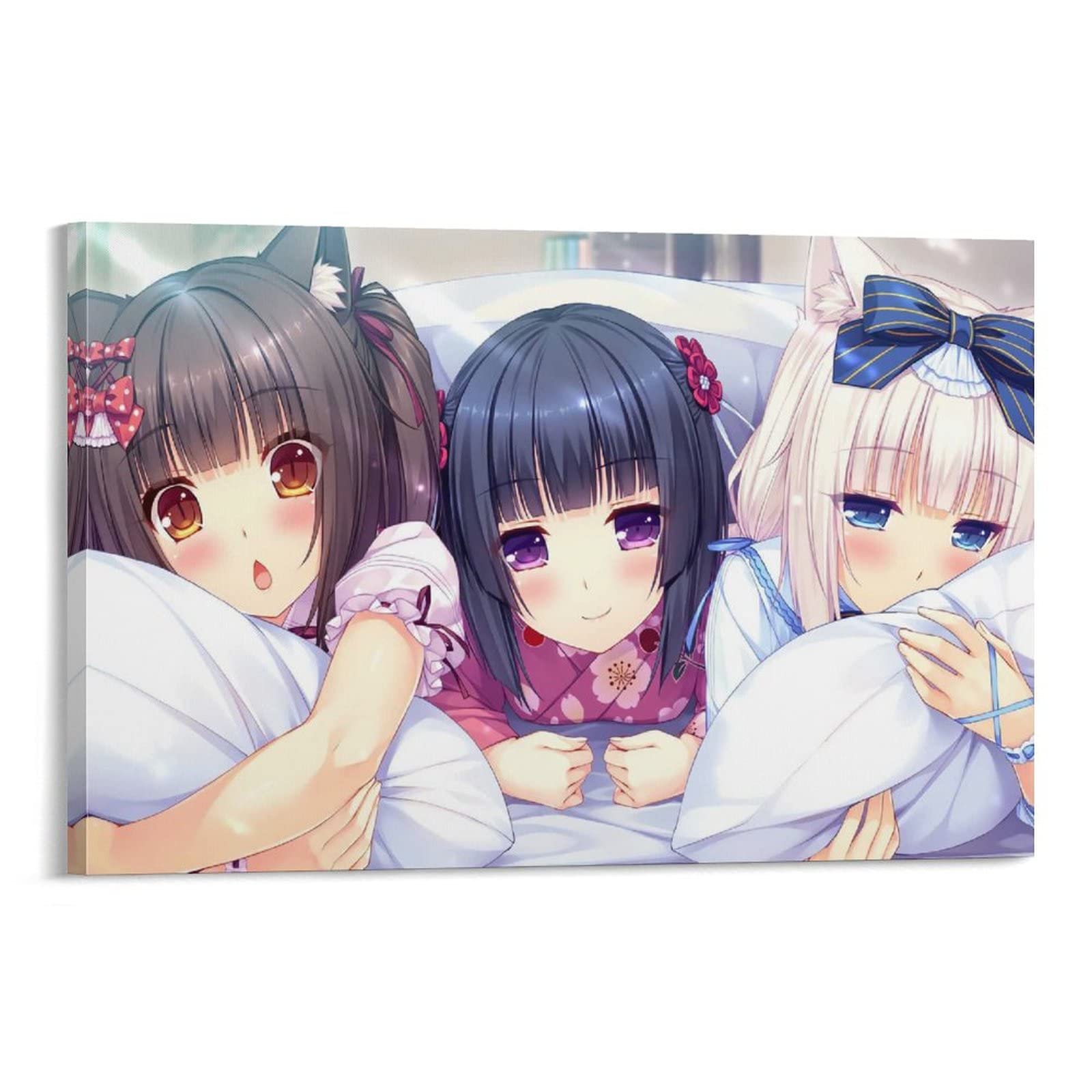 Anime Nekopara Poster Set of 9 - Cute Cat Girl Canvas Wall Art for Room Decor (24x36 inch/60x90cm) - Perfect for Living Room Aesthetic, Bedroom & Game Room - Framed Style Wall Painting Gift for Anime Fans