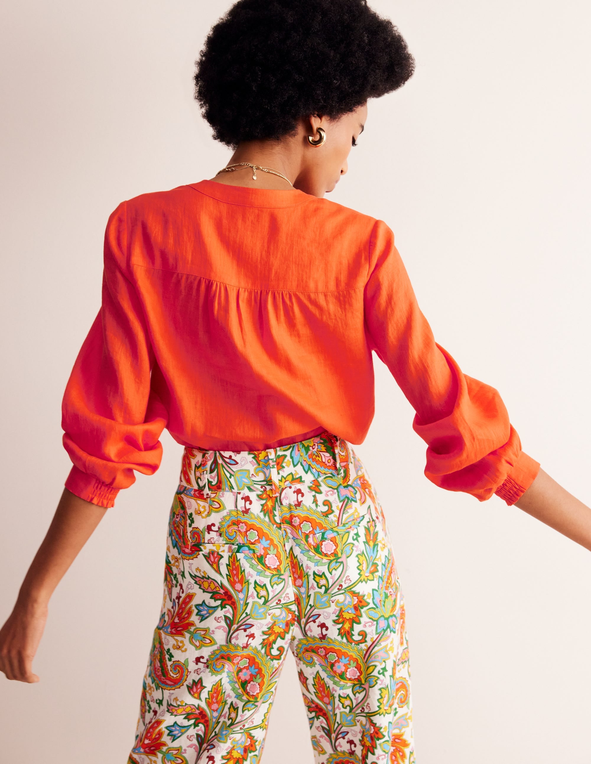 Alice Linen Top Mandarin Orange - Women's Casual Short Sleeve Blouse for Summer, Beach & Vacation Outfits