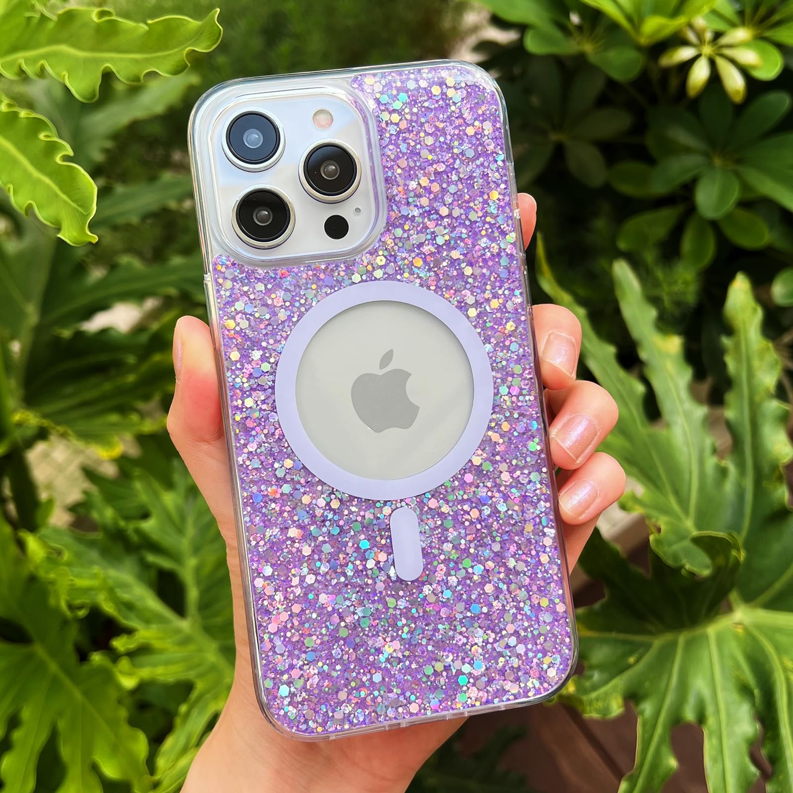 Sparkly Purple Glitter Magnetic Case for iPhone 14 Pro Max (6.7