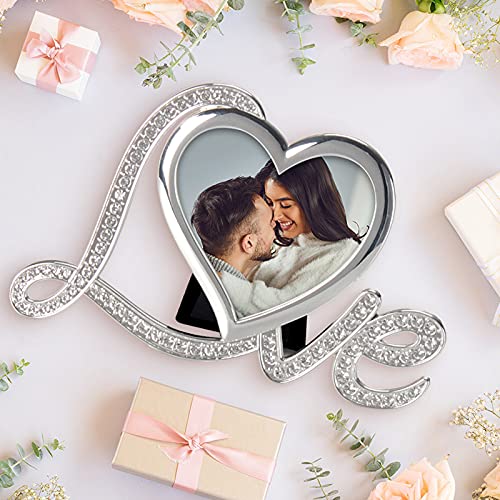 Elegant Silver Heart Photo Frame - 3x3 Inch for Wedding & Valentine's Gifts - Home Decor