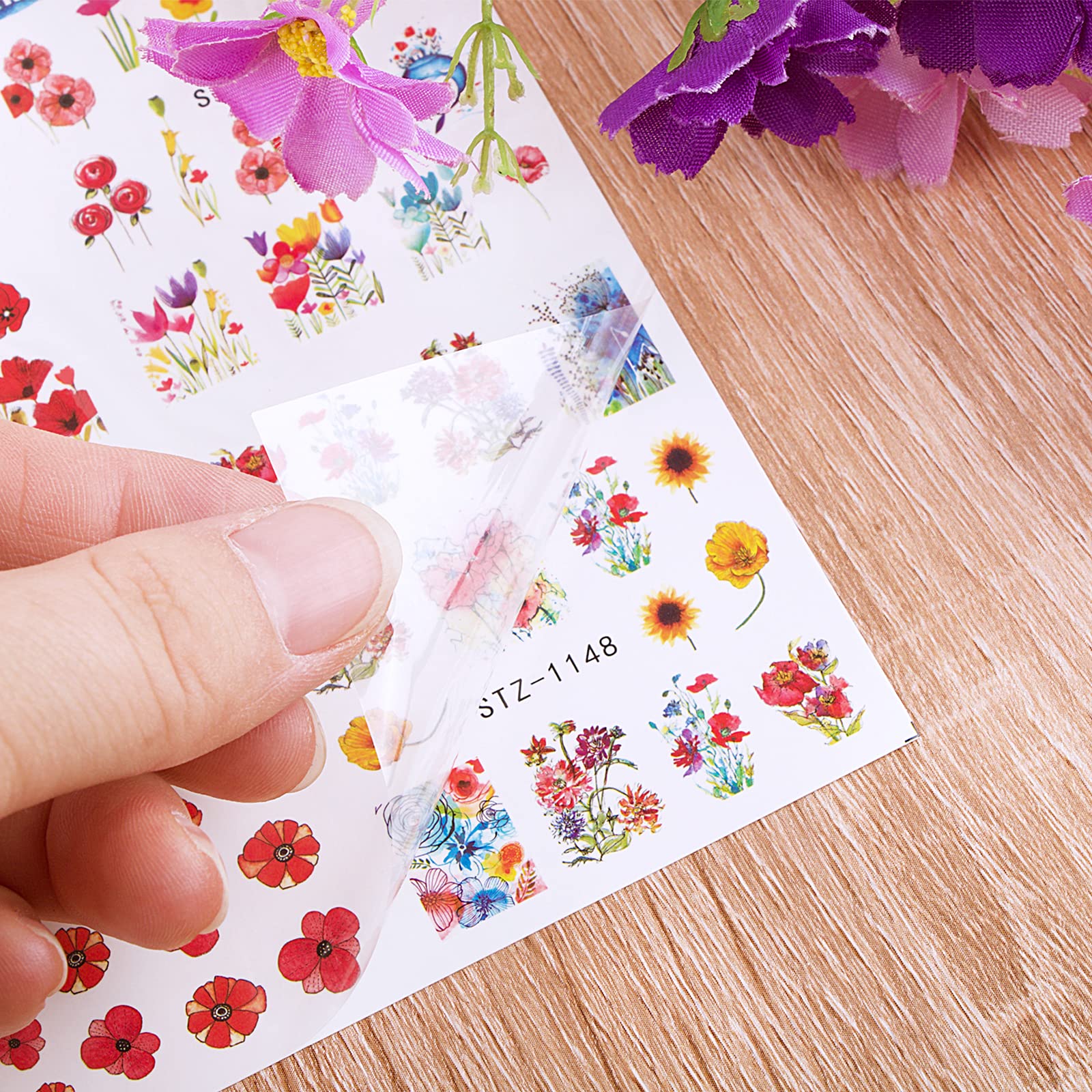 11 Sheets Water Transfer Nail Stickers - Floral Leaves, Sunflower & Butterfly Designs | DIY Nail Art Decals for Women & Girls | Perfect for Parties, Weddings & Everyday Nail Decoration