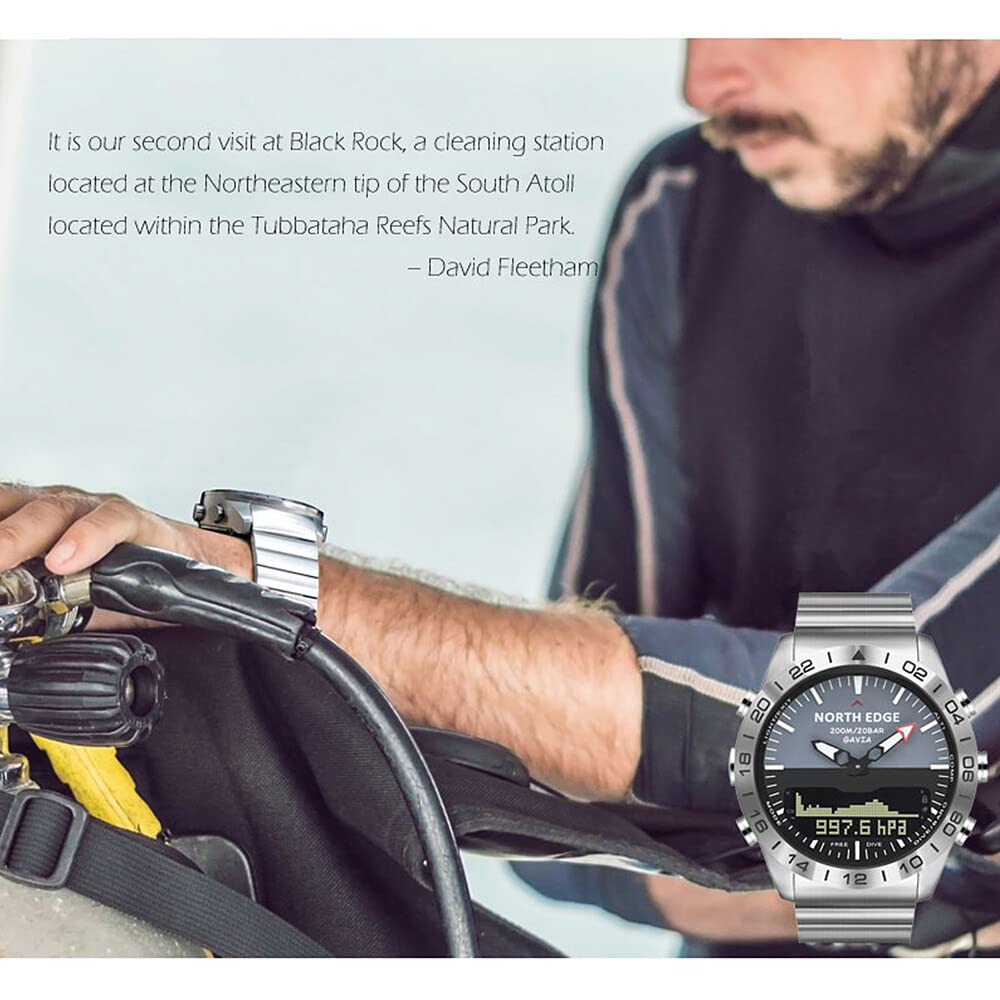 Rofawee Men's Sports Digital Analog Watch - Waterproof Diving Watch with Altimeter & Compass - 200M Stainless Steel Business Wristwatch for Swimming, Hiking & Outdoor Activities