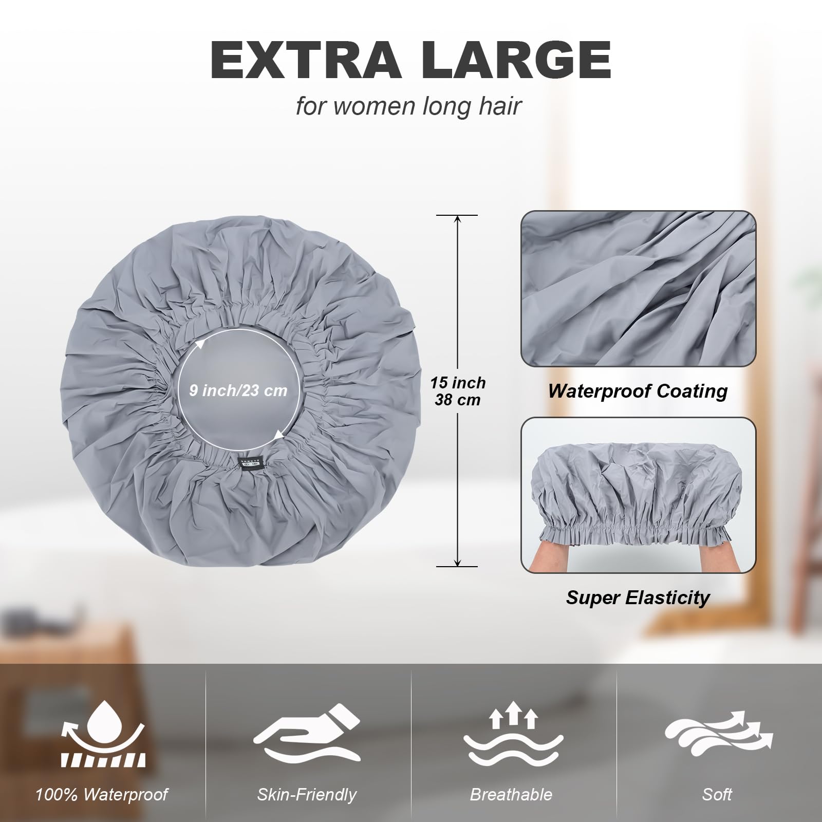 ELEBOX 4 Pack Extra Large Waterproof Shower Caps for Women - Super Jumbo Shower Bonnet for Braids, Salon & Spa Use - Premium Hair Protection for Bathing, Swimming & Hair Treatments