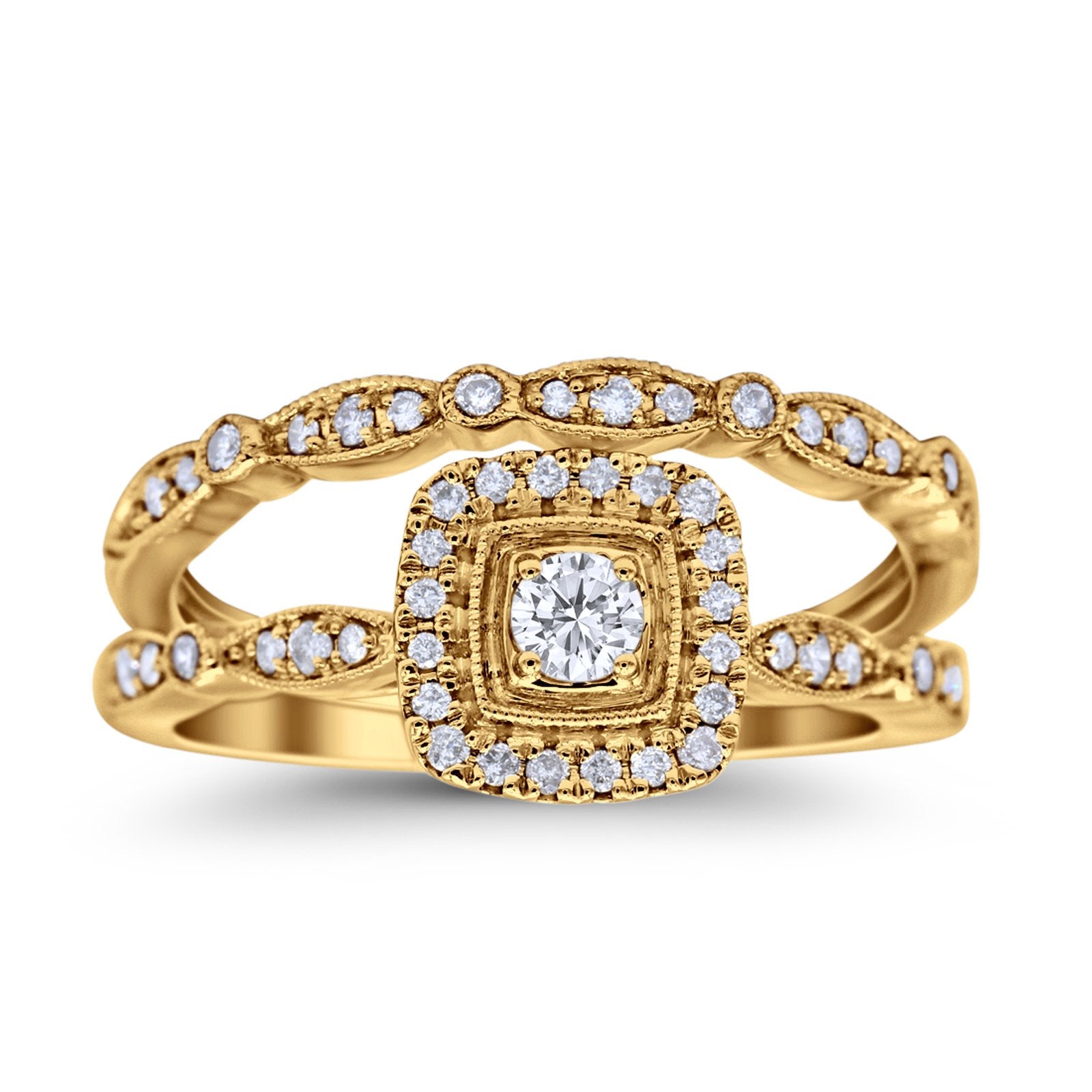 14K Gold 0.39ct Square Cut 8.5mm G SI Diamond Engagement Ring Set - Bridal Wedding Band for Women, Perfect for Proposals, Anniversaries & Special Occasions
