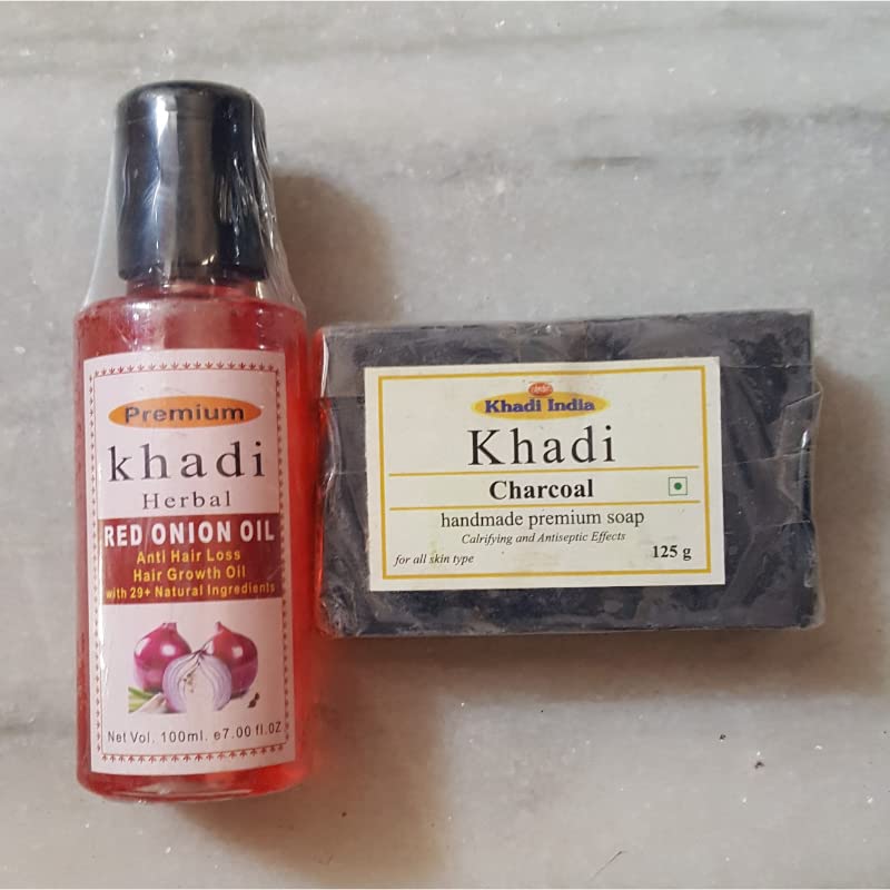 Annu Collection Herbal Red Onion Oil & Charcoal Soap Set - Natural Hair Growth & Skin Cleansing Treatment - Handmade for Daily Hair Care & Acne-Prone Skin