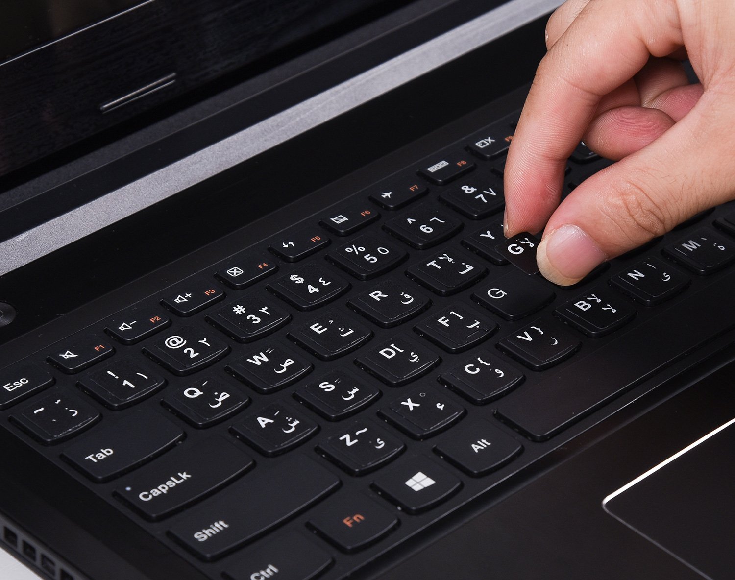 Arabic Keyboard Letter Stickers - Non Transparent Black Background with White Lettering, 2PCS Pack for PC, Laptop, Notebook, Desktop Keyboards - Ideal for Typing in Arabic at Home, Office, or School