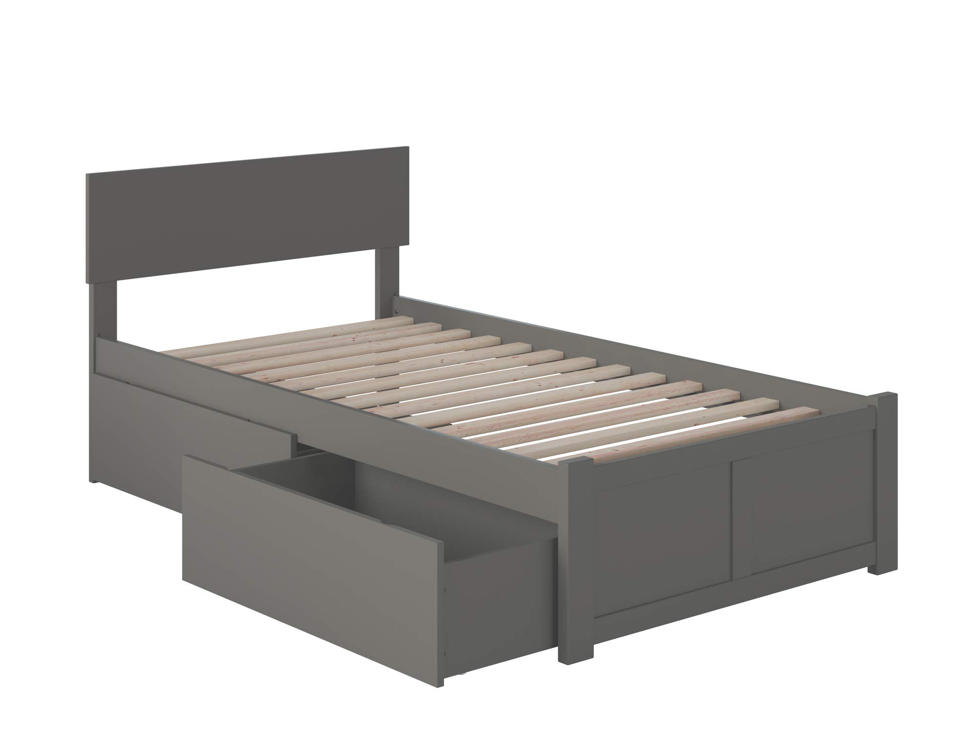 AFI Orlando Twin Size Platform Bed with Footboard & Storage Drawers in Grey - Space-Saving Bed Frame for Small Bedrooms, Kids Rooms & Guest Rooms