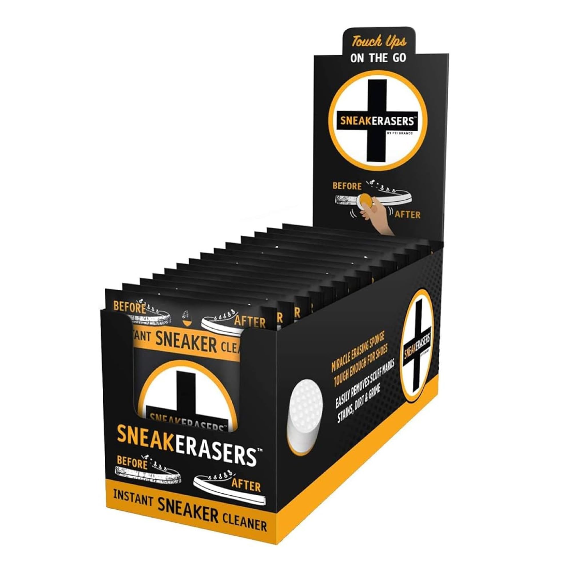 SneakERASERS Instant Sneaker Cleaner Sponge - 5 Pack Pre-Moistened Shoe Cleaning Wipes for White Sneakers & Tennis Shoes | Effective on Smooth Soles & Midsoles | Portable for Gym, Travel & Everyday Use