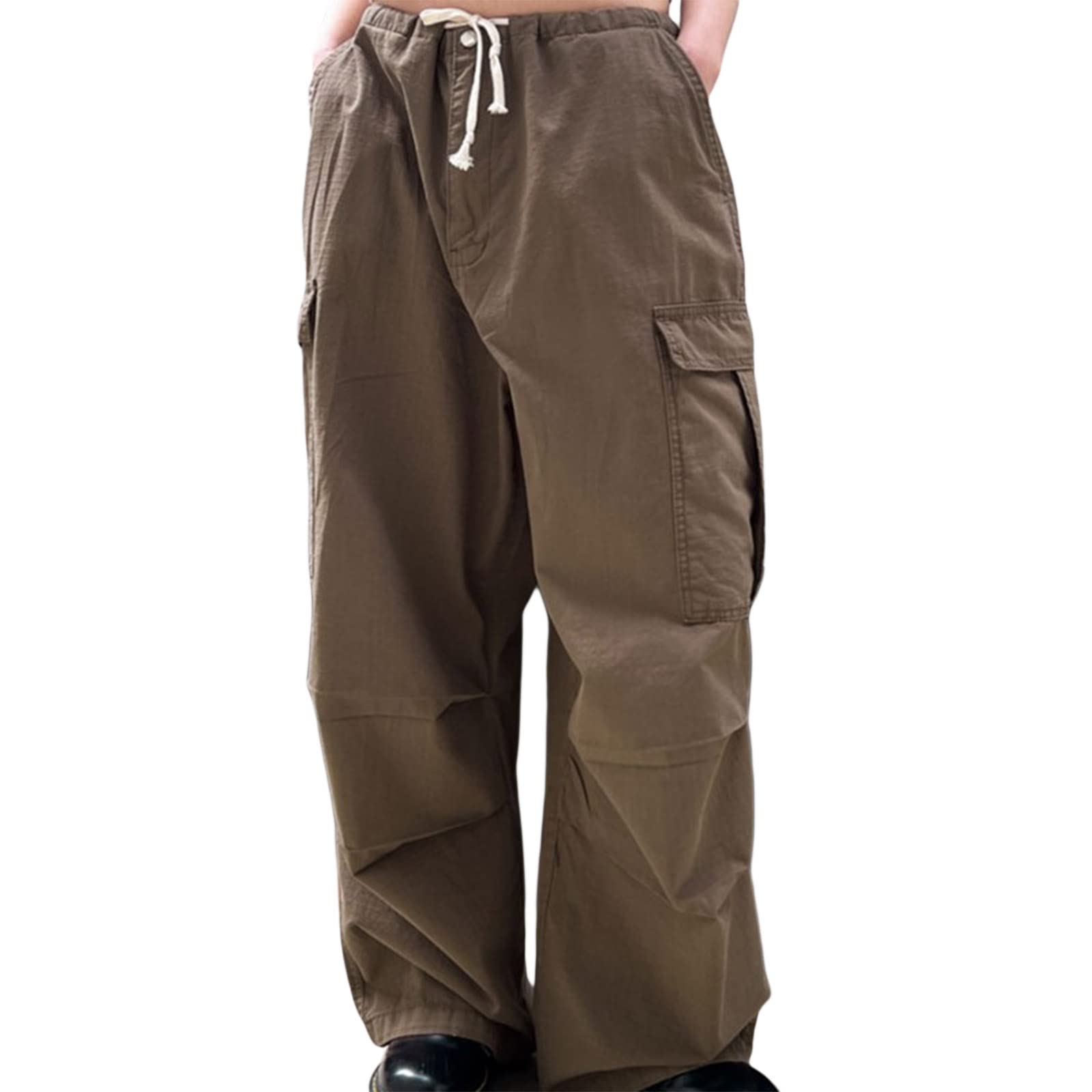 Harajuku Streetwear Cargo Pants for Women - Baggy Y2K Low Rise Hippie Pants with Tie Waist | Lightweight Casual Joggers for Street Style, Festival Outfits & Everyday Wear