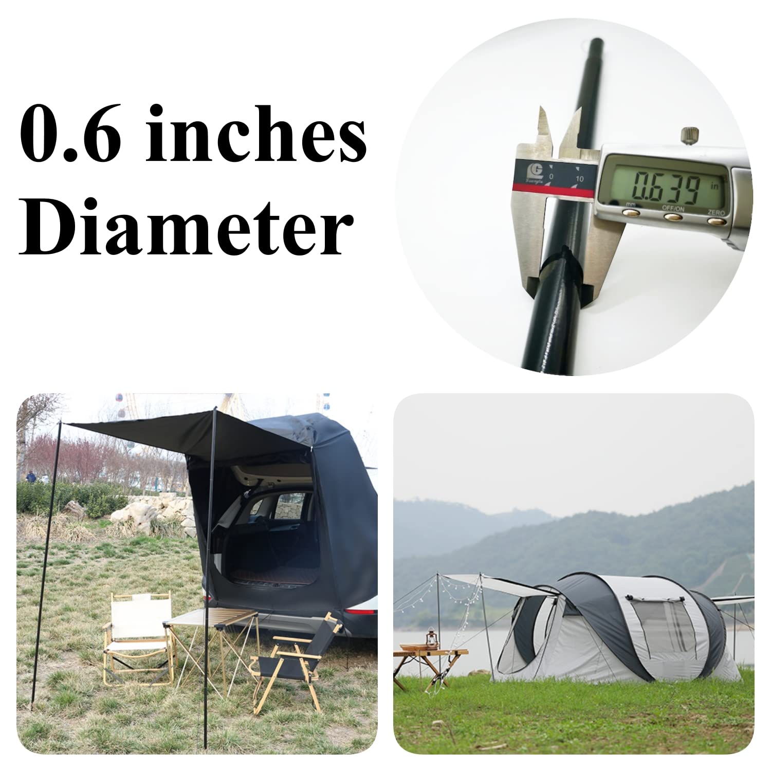 Adjustable Tent Poles - Heavy Duty Steel Rods for Tarp, Canopy & Camping (Set of 2, Black) | Perfect for Outdoor Adventures, Backpacking & Emergency Shelter Setup