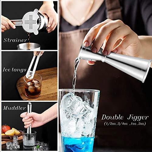Premium 13-Piece Rustproof Bartender Kit - 304 Stainless Steel Cocktail Shaker Set with Stand, 18/25oz Thicker Shaker Tins (Silver) - Perfect for Home Bars, Professional Mixology & Cocktail Parties