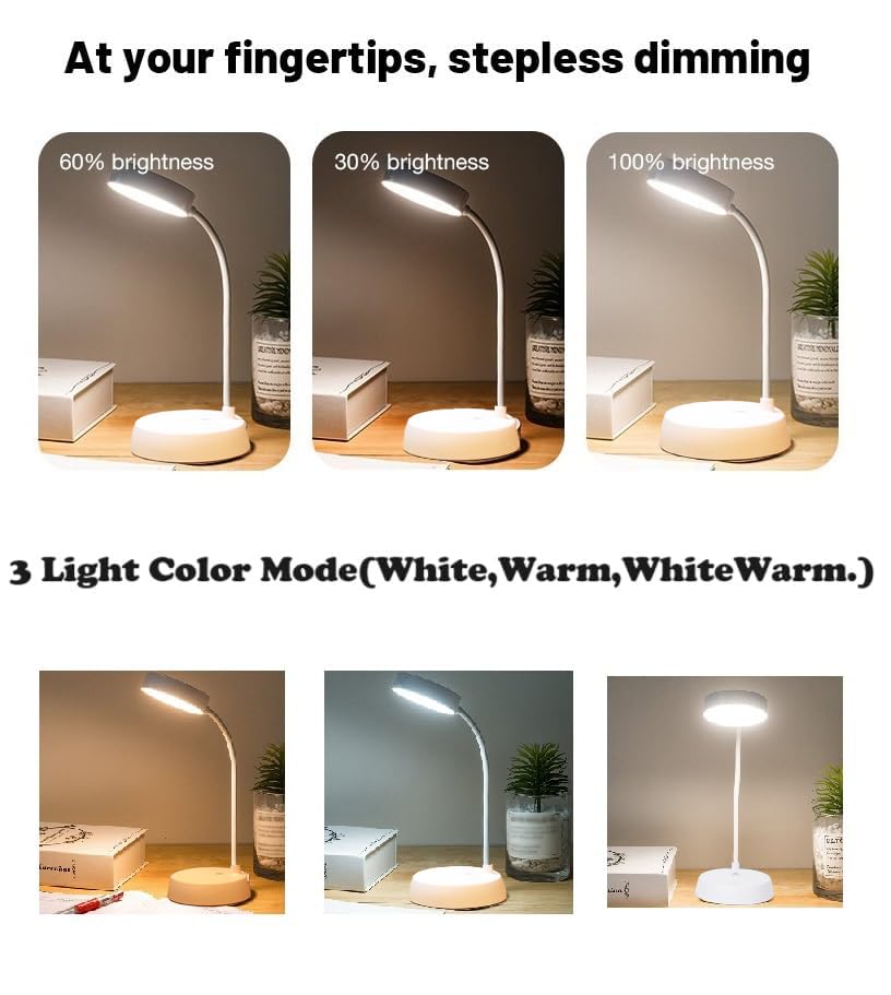 Rechargeable LED Desk Lamp with 3 Color Modes - Warm Light Touch Control Table Lamp for Students Reading & Eye Protection | 6-Month Warranty | Perfect for Study, Office, and Bedroom Use