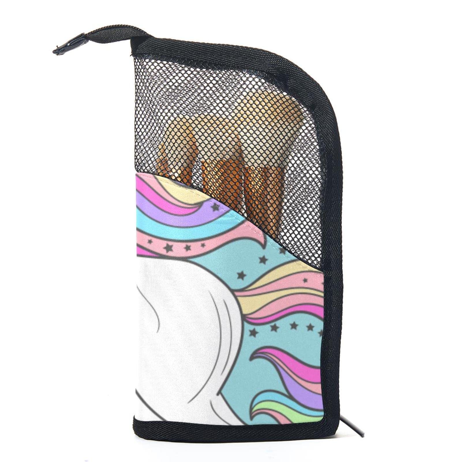 12-Piece Makeup Brush Organizer Bag with Unicorn & Rainbow Cloud Design - Portable Cosmetic Brush Holder Case for Travel, Home & Professional Use