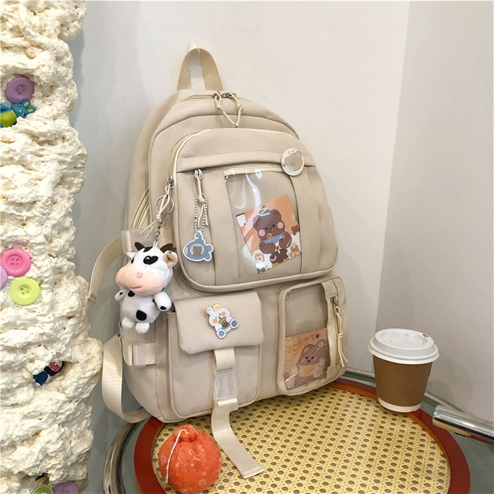 **Stylish Nylon Backpack for Girls & Women - Multi-Pocket School Bag for Teenagers & College Students - Trendy Cow Print Design (Clear Color) - Perfect for School, Travel & Daily Use**