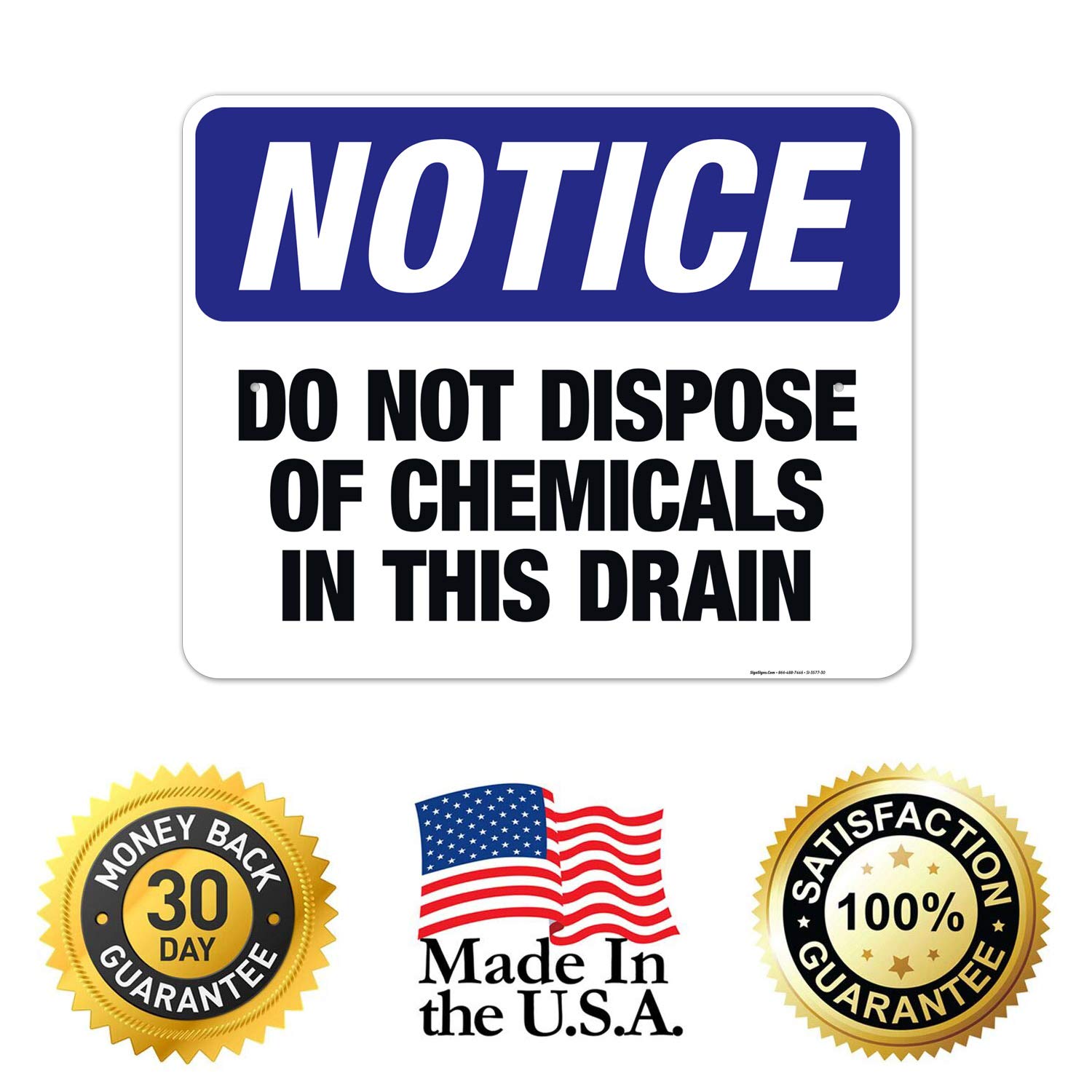 Do Not Dispose of Chemicals in This Drain Sign - OSHA Notice Sign 24x30 Inches, Rust-Free .063 Aluminum, Fade-Resistant for Indoor & Outdoor Use - Made in USA - Perfect for Laboratories, Factories & Hazardous Waste Areas