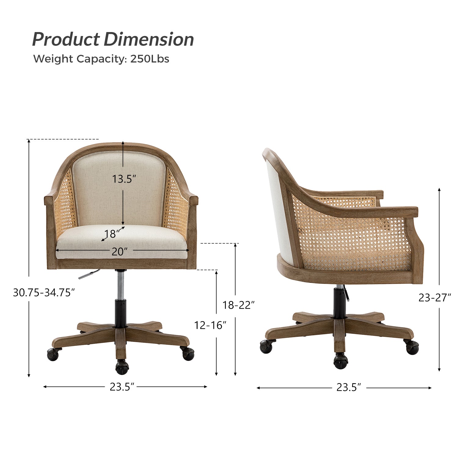Audrey Task Accent Chair with Rattan Arms - Modern Home Office Chair for Small Spaces, Comfortable Writing Desk Chair with Woven Rattan Backrest - Perfect for Study Rooms, Living Rooms & Cozy Corners
