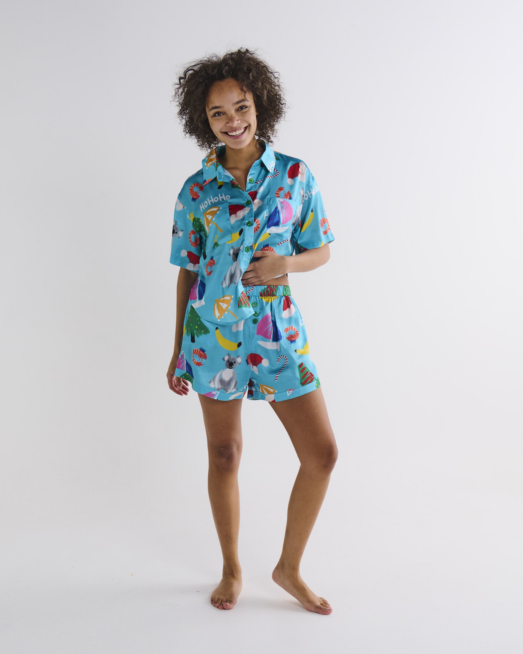 Christmas Icons Teen Eco-Friendly Satin Short Sleeve Pajama Set - Cozy Holiday Sleepwear for Girls, Festive Matching PJs for Christmas Morning & Winter Nights