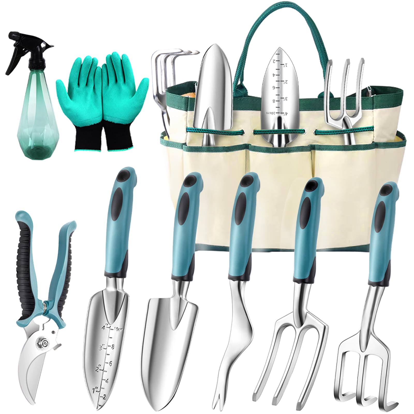 **9-Piece Heavy Duty Garden Tool Set with Durable Tool Bag - Rust-Proof Aluminum Gardening Supplies for Women & Men - Perfect for Planting, Weeding, and Landscaping**
