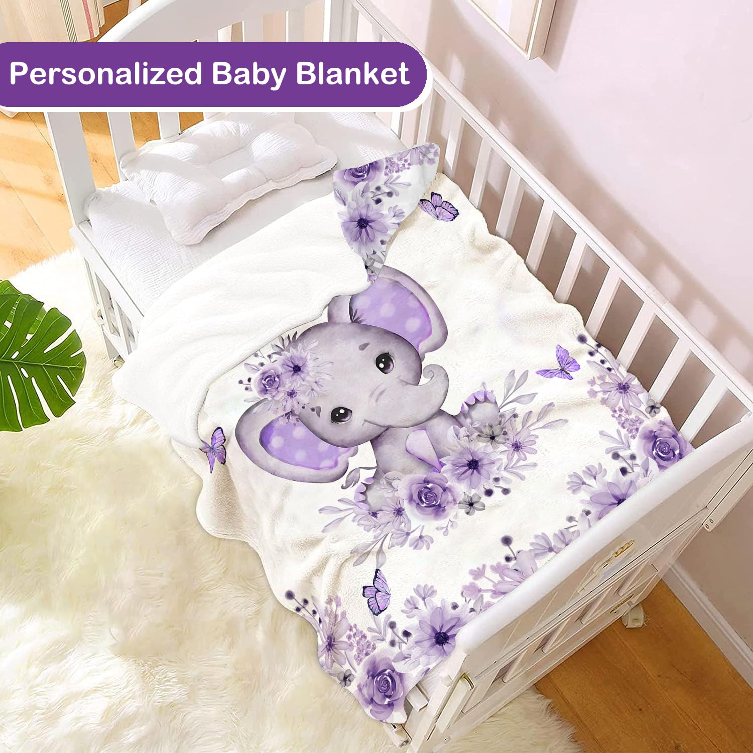 Custom Personalized Baby Blanket for Girls with Name - Soft Cozy Elephant Design Blankets for Toddlers & Infants - Perfect Birthday Gift for Newborns & Baby Showers