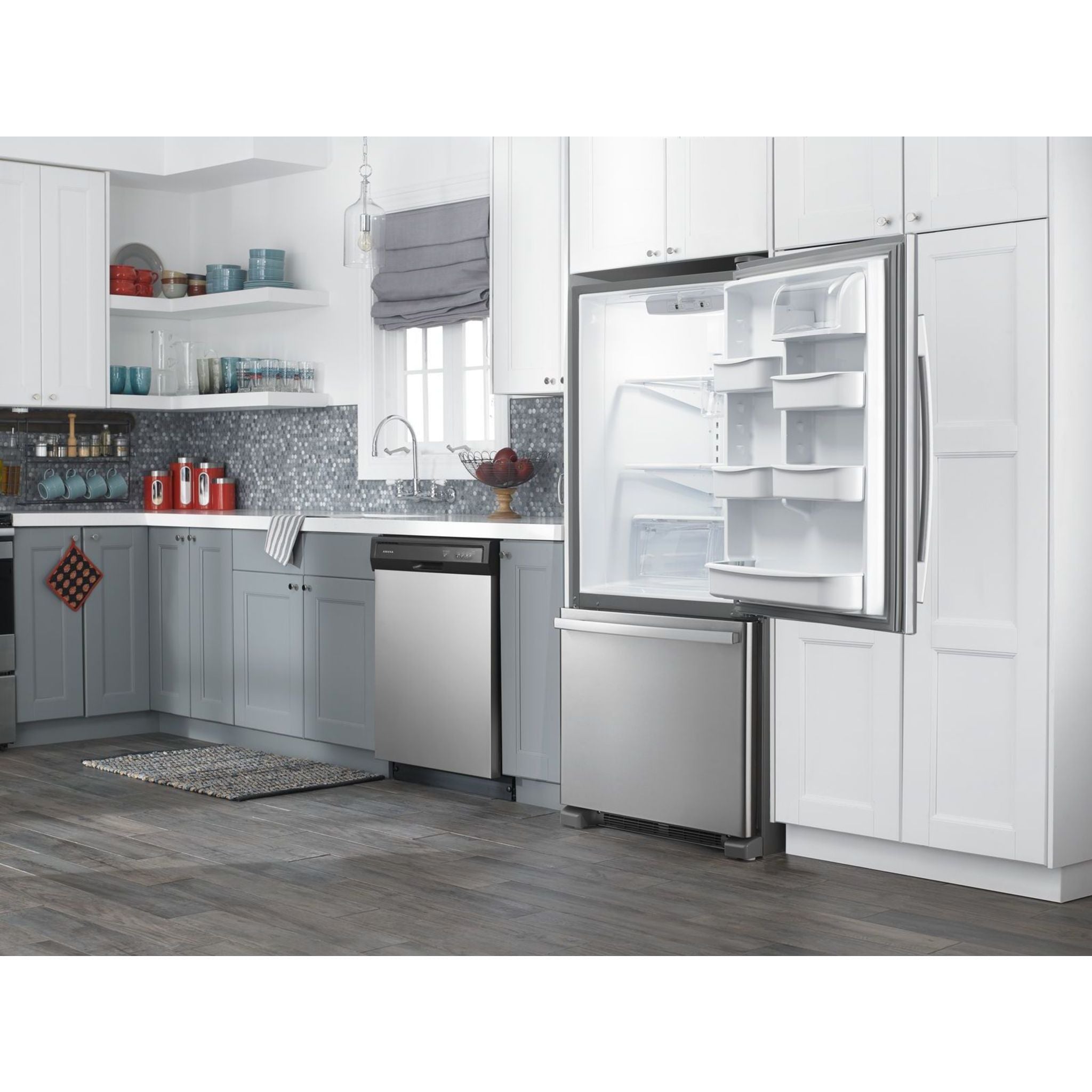 Amana Bottom Mount Refrigerator (ABB1924BRM) - 24.5 Cu. Ft. Stainless Steel French Door Fridge with Adjustable Shelves & Humidity-Controlled Crispers - Perfect for Modern Kitchens & Open Floor Plans