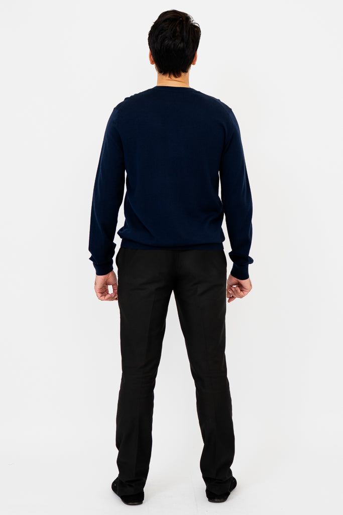 Premium Fraser Sweater for Men - 100% Merino Wool, Navy Blue - Cozy Winter Wear for Outdoor Activities & Casual Office Style