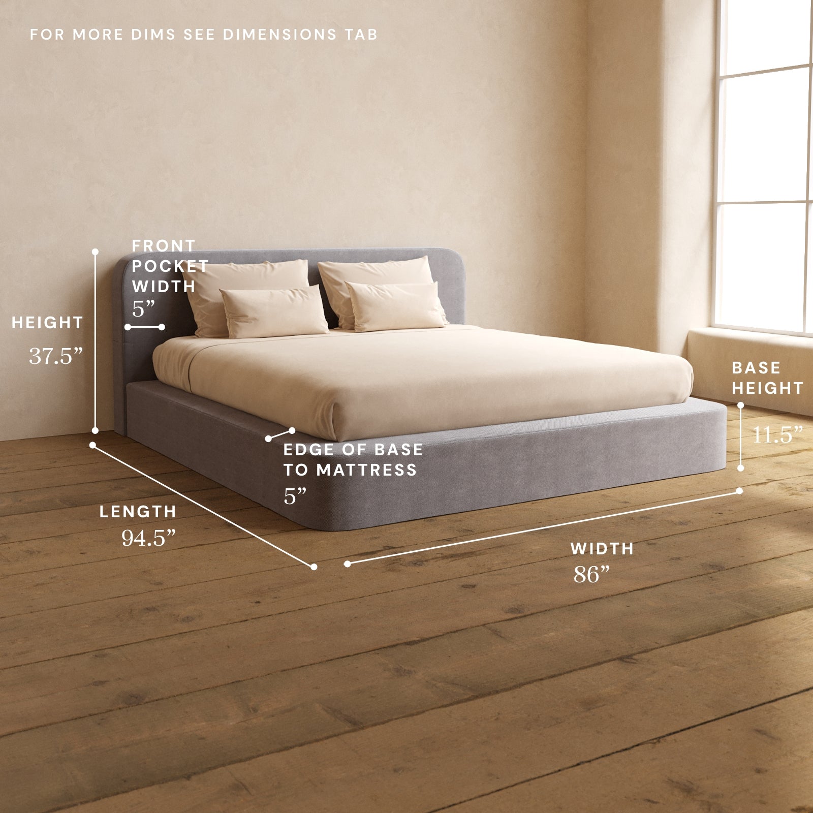 King Upholstered Platform Bed with Headboard - Plush Weave in Ash | Modern Bedroom Furniture for Master Bedroom, Guest Room & Apartment