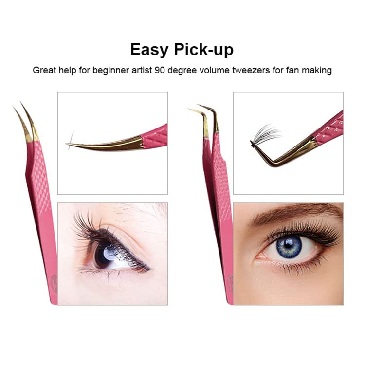 Professional Diamond Grip Eyelash Extension Tweezers Set - Isolation, Volume & Straight Tweezers for Lash Artists, Makeup & Nail Techs (Pink) - Perfect for Salon, Spa & Home Use