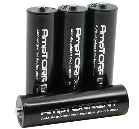 AmpTORRENT Rechargeable Lithium AA Batteries 4 Pack - Long Lasting Power for Cameras, Flashlights & Electronics